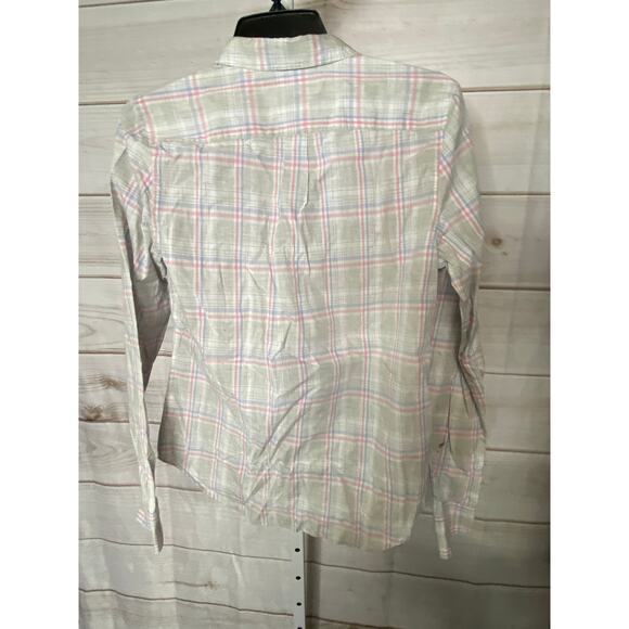 New Untuckit Women's Size 6 Chasseles Gray Pink Striped Button Down Shirt Top - Picture 3 of 4